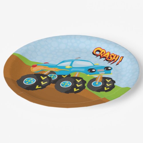 Colorful monster truck paper plates