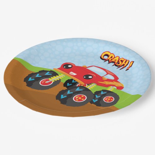 Colorful monster truck paper plates