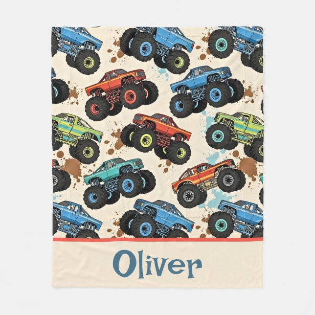Colorful Monster Truck Pattern Fleece Blanket (Front)