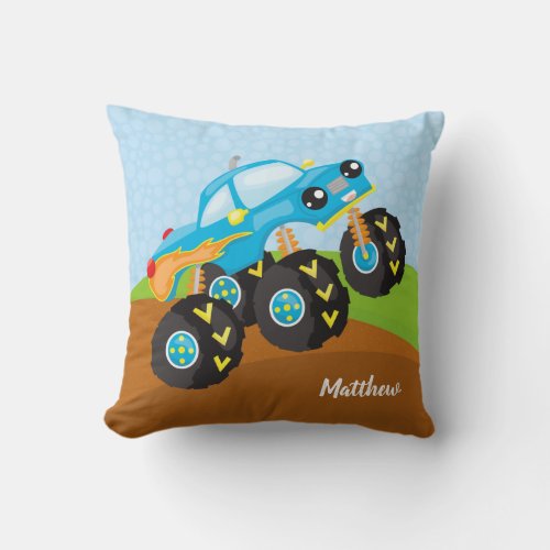 Colorful monster truck throw pillow