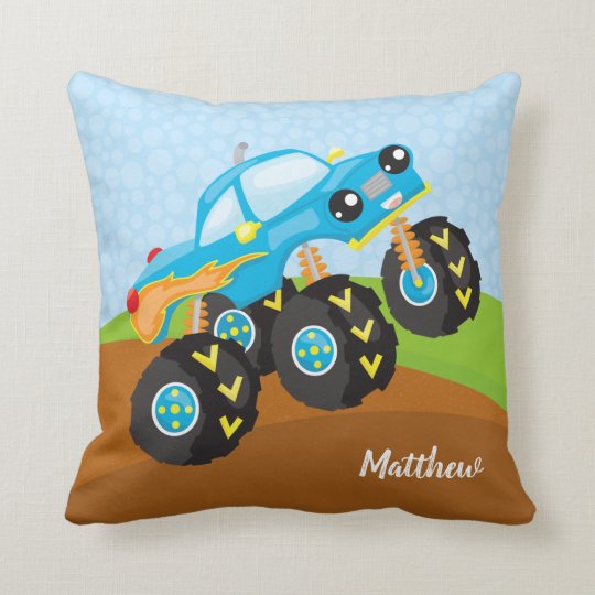 Colorful monster truck throw pillow