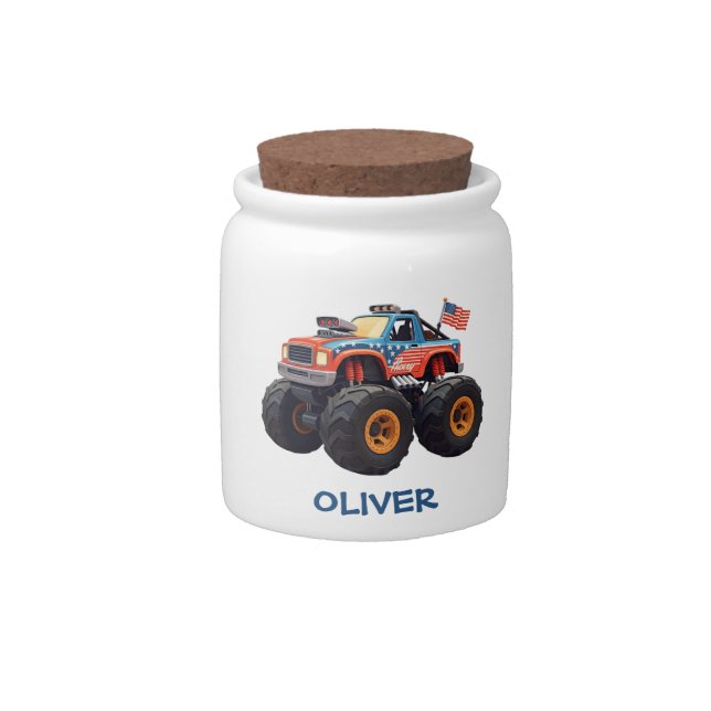 Colorful Monster Truck with American Flag Candy Jar (Front)