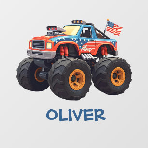 Colorful Monster Truck with American Flag Wall Decal