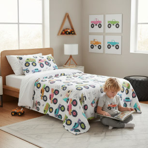 Colorful Monster Trucks Kids Room Gift Fleece Blanket