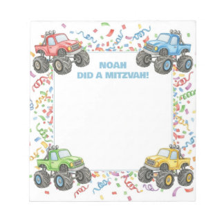 Colorful Monster Trucks Personalized Mitzvah Notepad