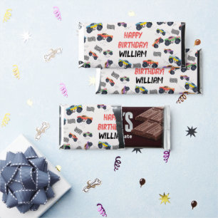 Colorful Monster Trucks Racing Kids Birthday Party Hershey Bar Favors