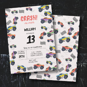 Colorful Monster Trucks Racing Kids Birthday Party Invitation