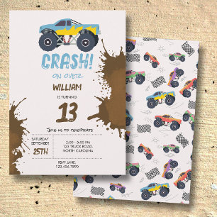 Colorful Monster Trucks Racing Kids Birthday Party Invitation