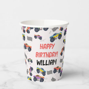Colorful Monster Trucks Racing Kids Birthday Party Paper Cups