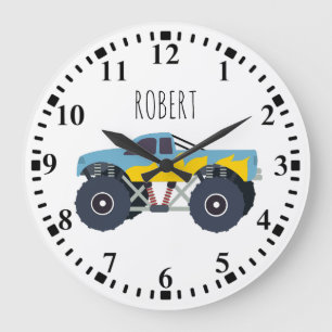 Colorful Monster Trucks Racing Kids Custom Name Large Clock