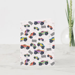 Colorful Monster Trucks Racing Kids Pattern Card