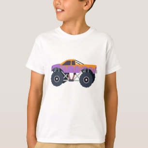 Colorful Monster Trucks Racing Kids Purple T-Shirt