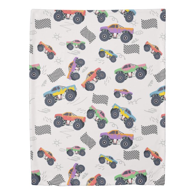 Colorful Monster Trucks Racing Pattern Duvet Cover (Front)
