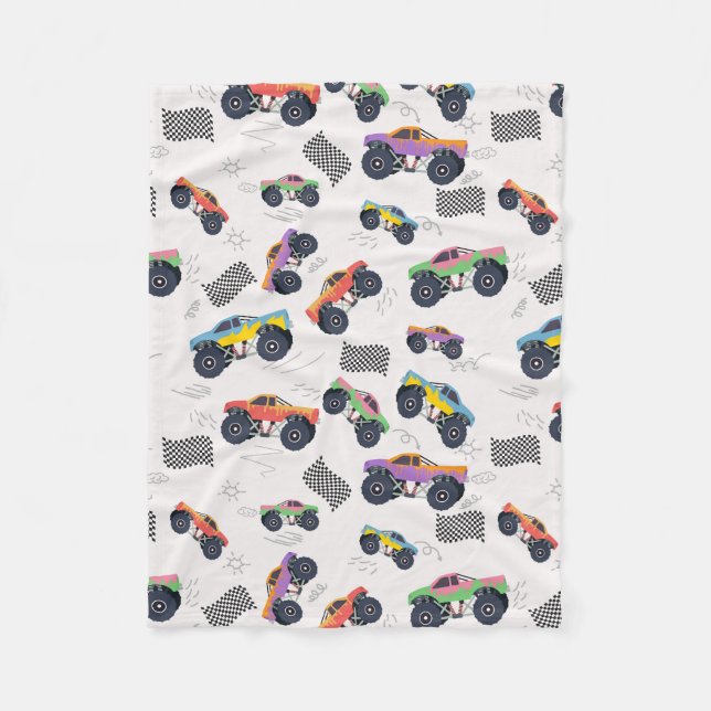 Colorful Monster Trucks Racing Pattern Fleece Blanket (Front)
