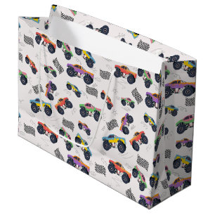 Colorful Monster Trucks Racing Pattern Large Gift Bag