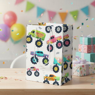 Colorful Monster Trucks Watercolor Medium Gift Bag