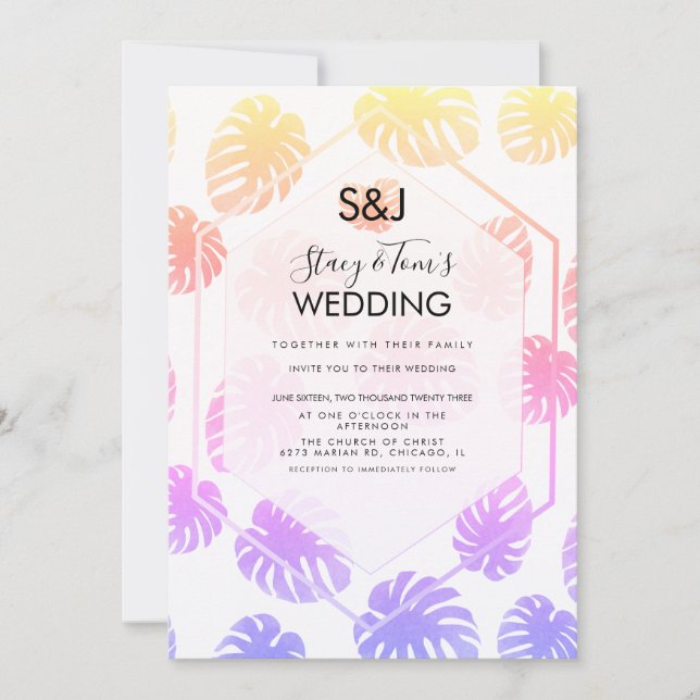 Colorful Monstera Hand Drawn Botany Wedding   Card (Front)