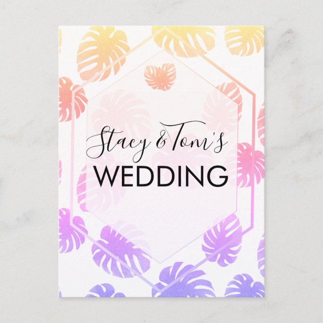 Colorful Monstera Hand Drawn Botany Wedding  Postcard (Front)
