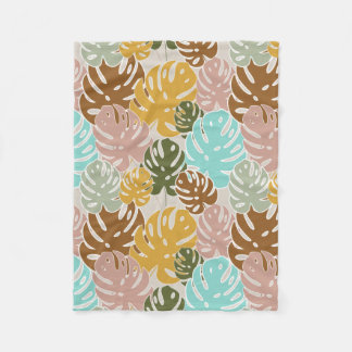 Colorful monstera jungle fleece blanket