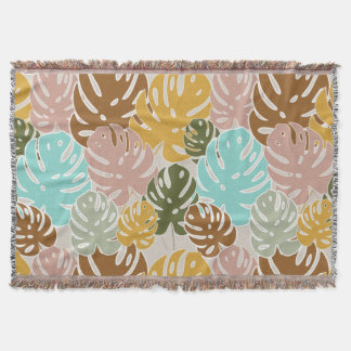 Colorful monstera jungle throw blanket