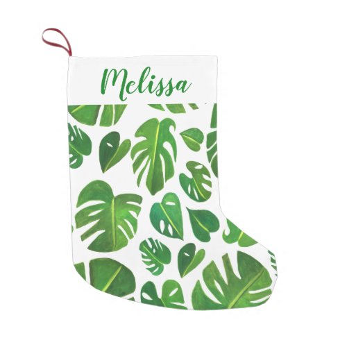 Colorful Monstera Leafy Pattern Watercolor CUSTOM Small Christmas Stocking