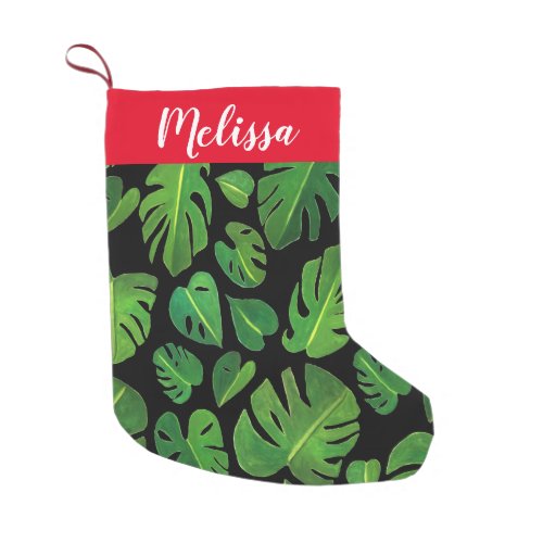 Colorful Monstera Leafy Pattern Watercolor CUSTOM Small Christmas Stocking