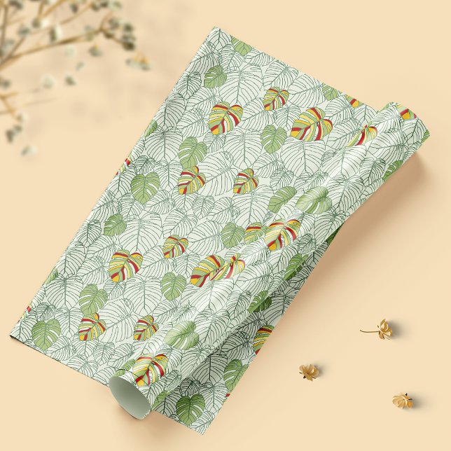Colorful Monstera Leaves Jungle Wrapping Paper (Creator Uploaded)