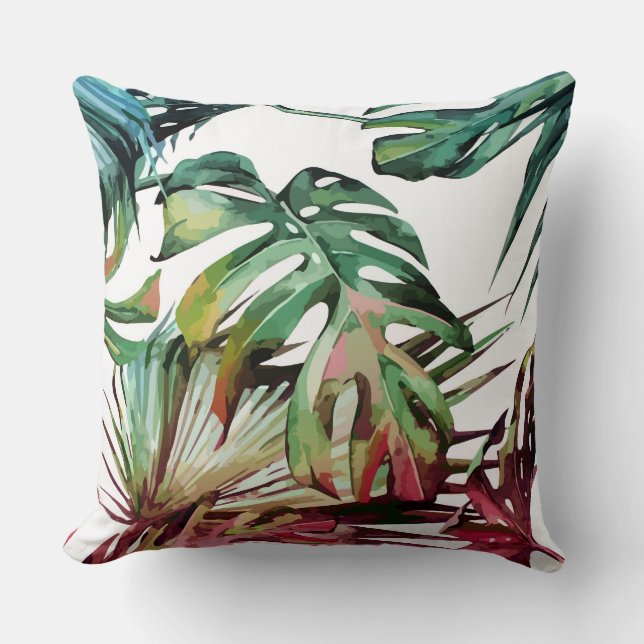 Colorful monstera leaves throw pillow (Front)