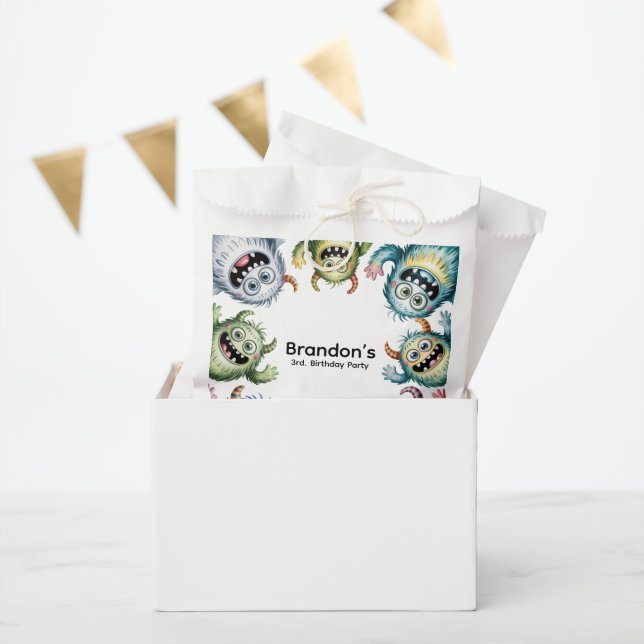 Colorful Monsters 3rd. Birthday Party Favor Bag (Party)