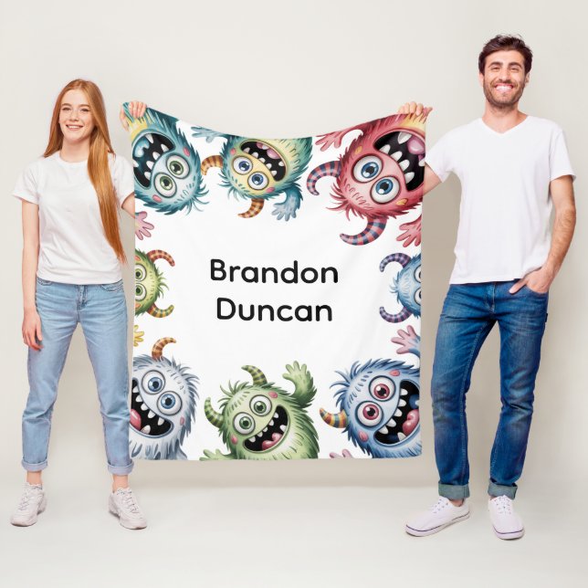 Colorful Monsters 3rd. Birthday Party Gift Fleece Blanket (In Situ)