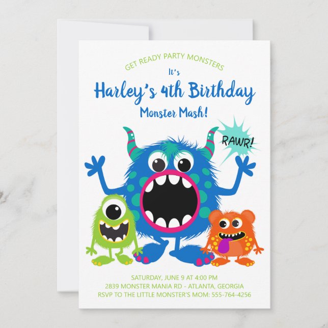 Colorful Monsters Birthday Party Invitation (Front)