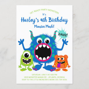 Colorful Monsters Birthday Party Invitation