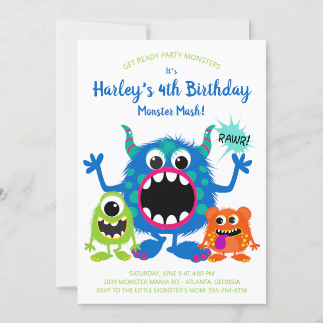 Colorful Monsters Birthday Party Invitation | Zazzle