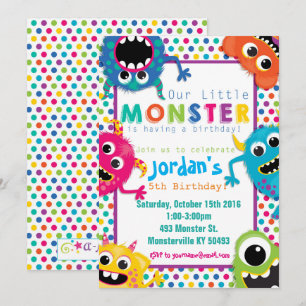 Colorful Monsters Birthday Party Invitation