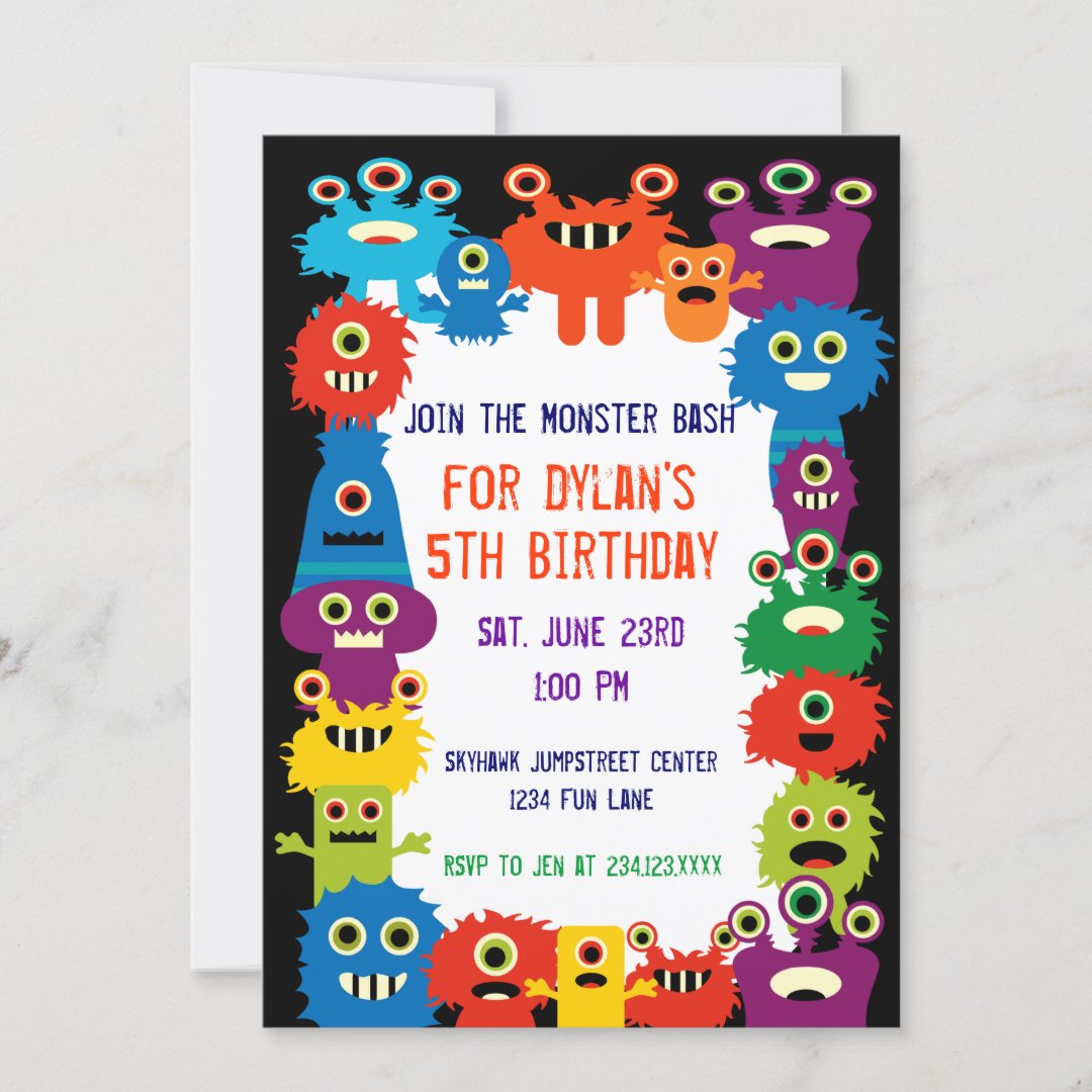 Colorful Monsters Birthday Party Invitations | Zazzle