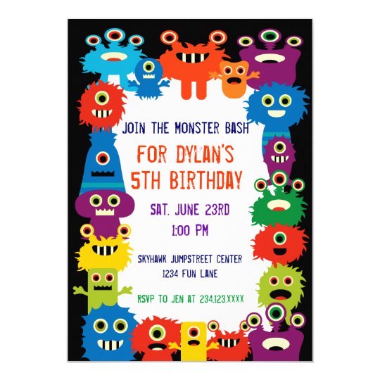 colorful monsters birthday party invitations zazzle com