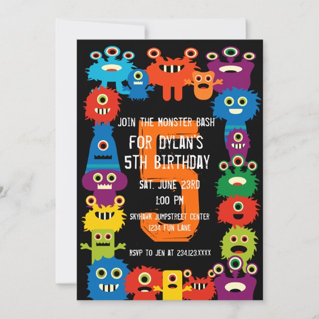 Colorful Monsters Kids Birthday Party Invitations (Front)