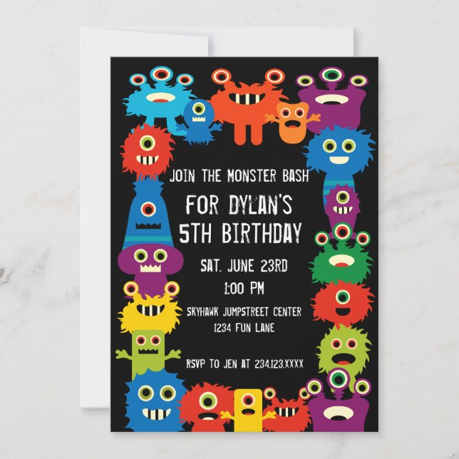 Colorful Monsters Kids Birthday Party Invitations (Front)