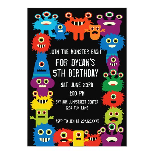 colorful monsters kids birthday party invitations zazzle com