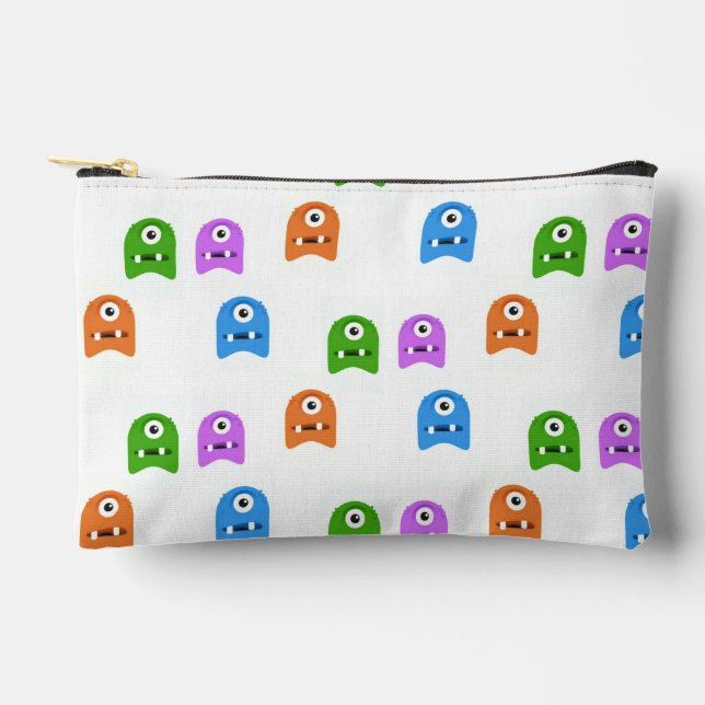 Colorful monsters on white accessory pouch (Front)