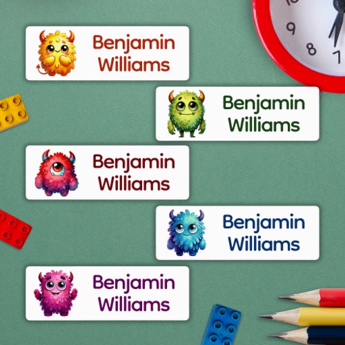 Colorful Monsters School Daycare Camp Name Labels