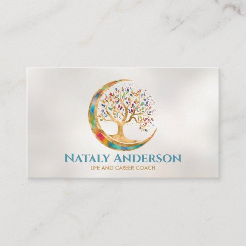 Colorful Moon Tree of life Business Card