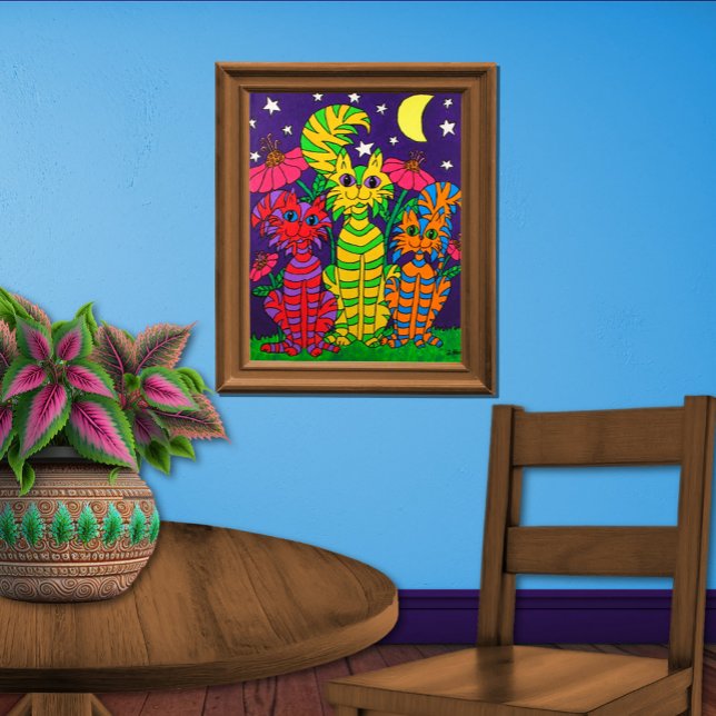 Colorful Moonlight Cats Folk Art Poster (Creator Uploaded)