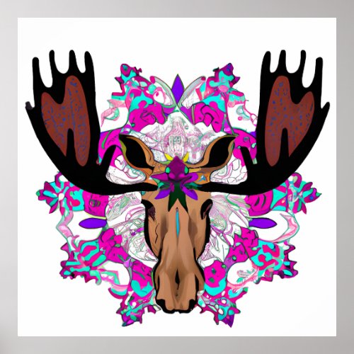 Colorful Moose Mandala Unique Interesting Poster