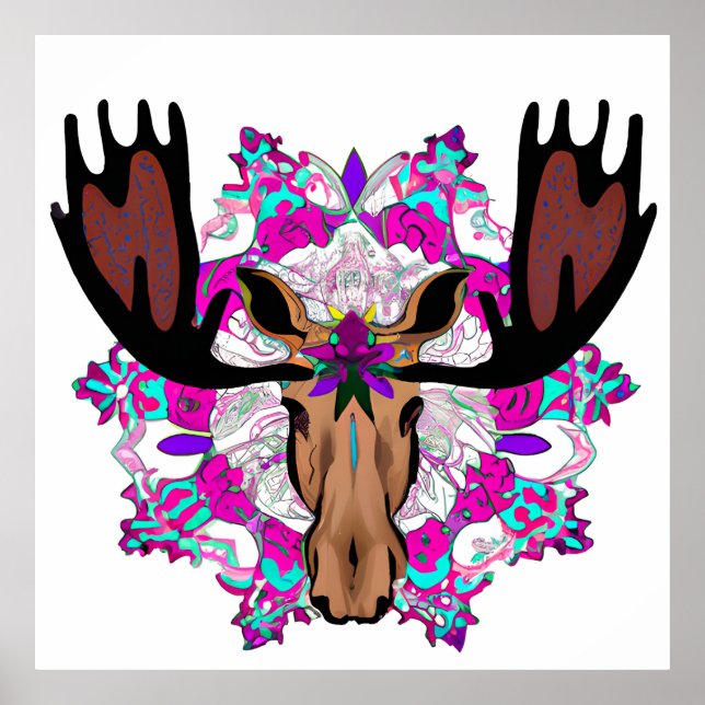 Colorful Moose Mandala Unique Interesting Poster (Front)