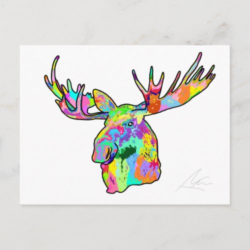 Colorful Moose Painting Art White Blank Postcard