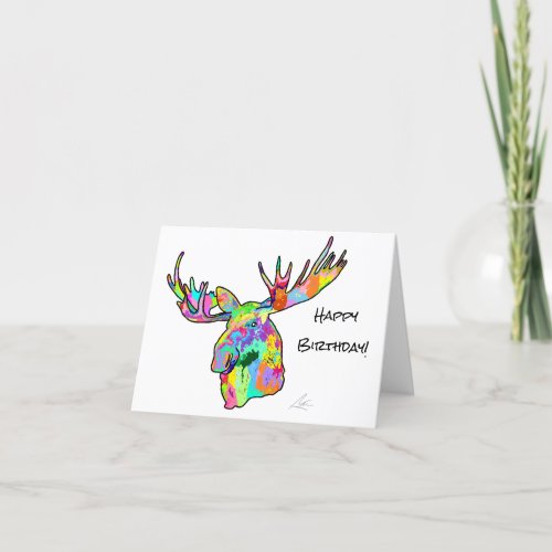 Colorful Moose Pop Art Painting Birthday Card