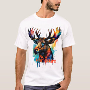 Colorful Moose Watercolor New Hampshire T-Shirt