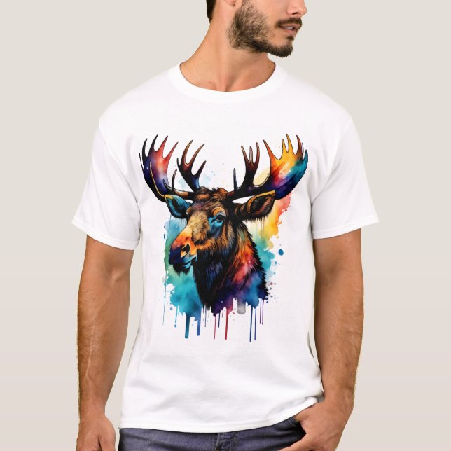 Colorful Moose Watercolor T-Shirt (Front)