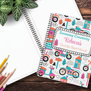 Colorful Moped Doodle Pattern Personalized Sketch Notebook